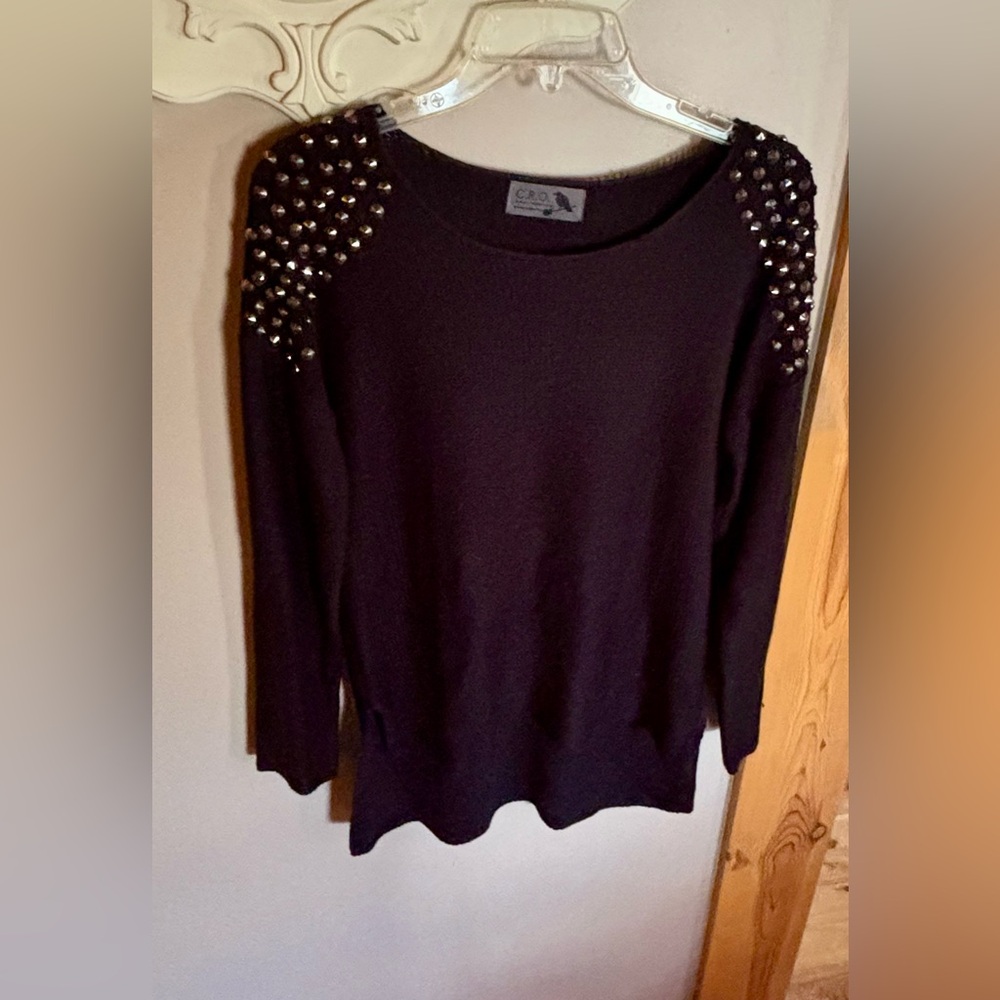 ⭐️C.R.O. Constantly Radiantly Originality Black Sweater with Studded Shoulders⭐️